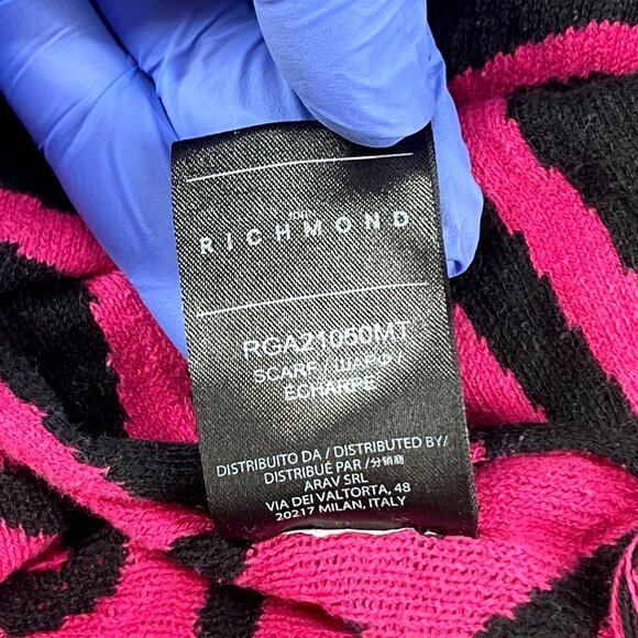 John Richmond Black & Pink Hooded Poncho Scarf With Fringes Made in Italy - Picture 6 of 6